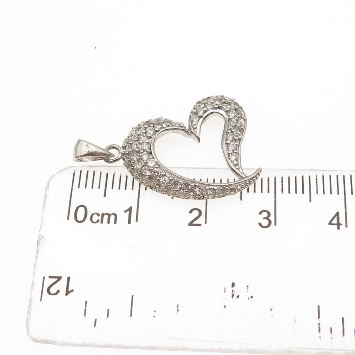 925 Sterling Silver Round-Cut C Z Heart Charm Pendant