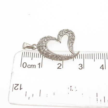 925 Sterling Silver Round-Cut C Z Heart Charm Pendant