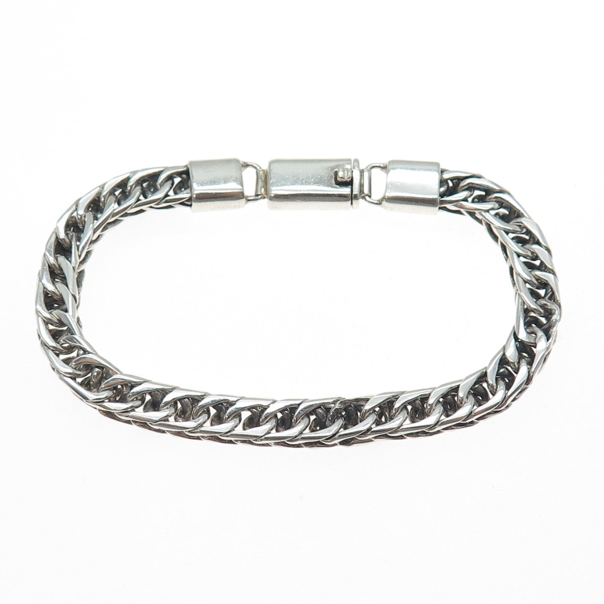 925 Sterling Silver Vintage Double Curb Oxidized Link Bracelet 7"