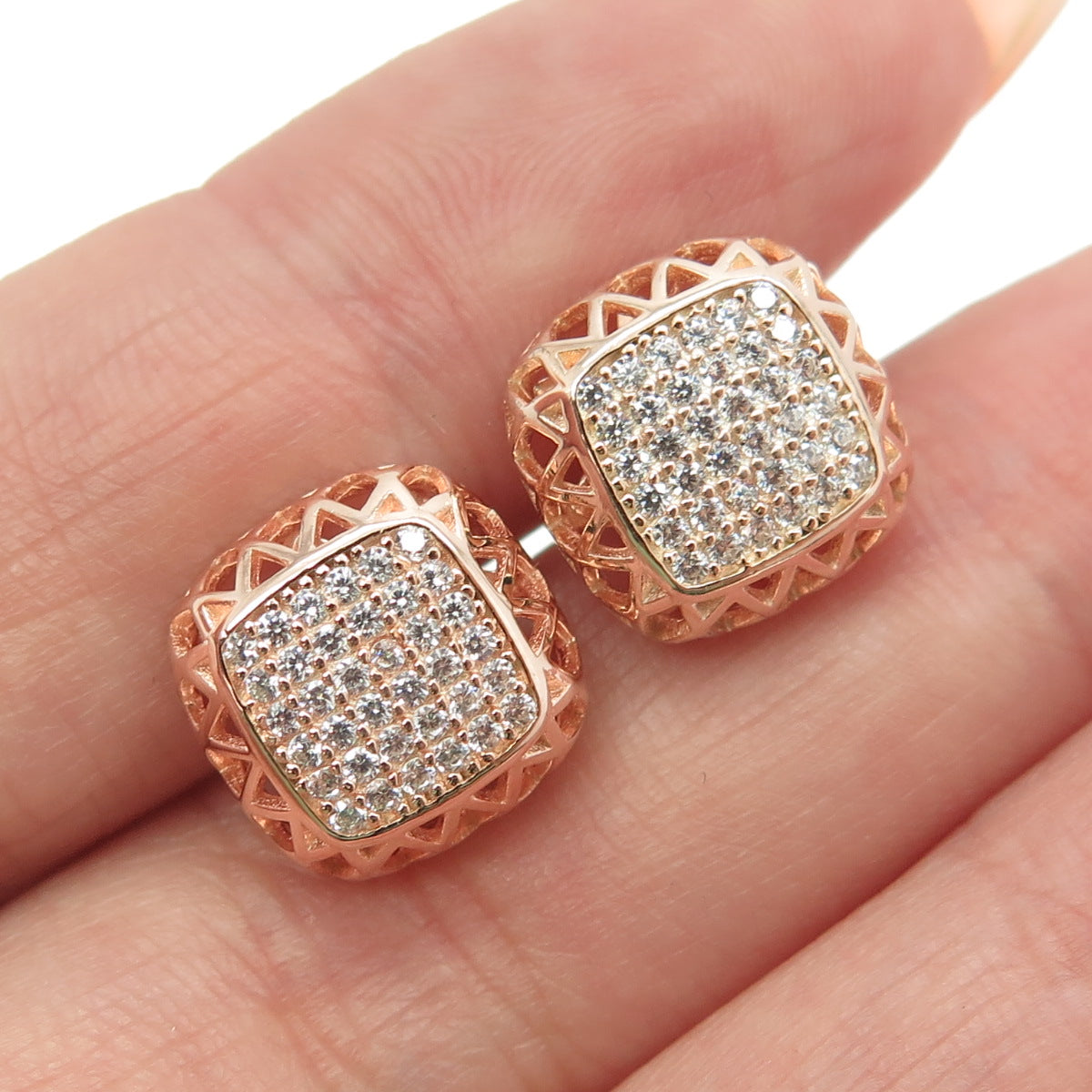 925 Sterling Silver Rose Gold Plated Round-Cut C Z Cushion Sun Earrings