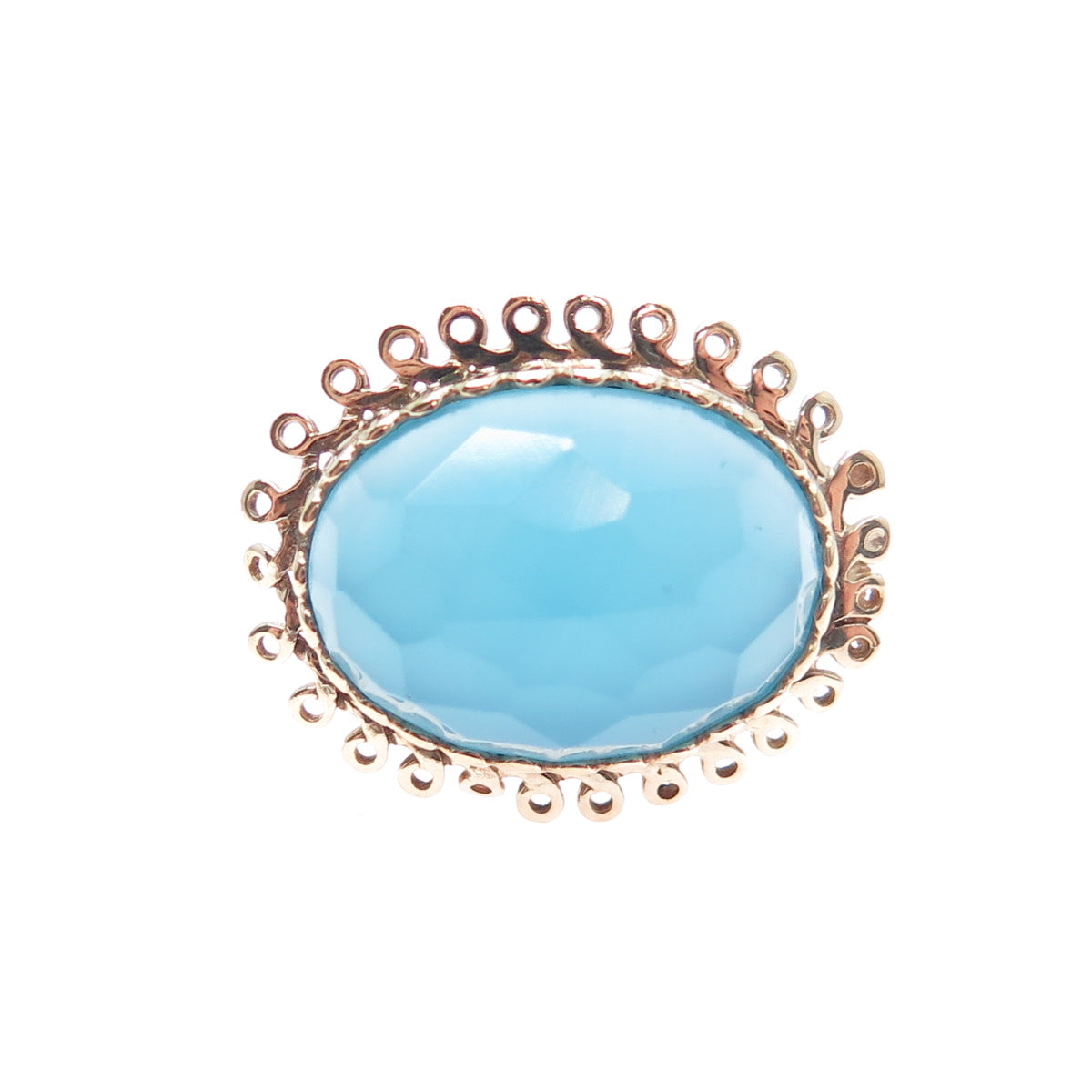 925 Sterling Silver 2-Tone Vintage Real Blue Chalcedony Flower Ring Size 7