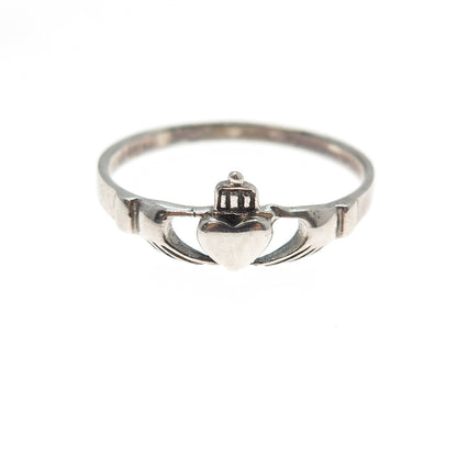 925 Sterling Silver Vintage Irish Claddagh Oxidized Ring Size 9.25