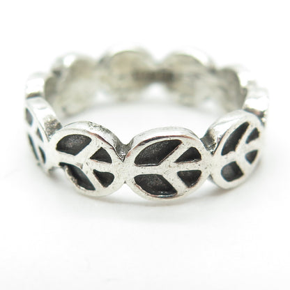 925 Sterling Silver Vintage Peace Symbol Oxidized Ring Size 8.25
