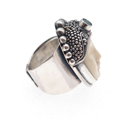 Sajen 925 Sterling Silver Vintage Blue Tourmaline Goddess Adjustable Ring Size 6