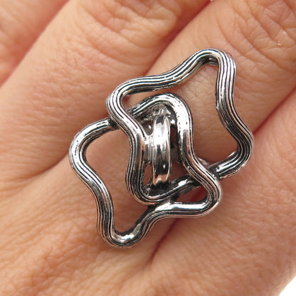 925 Sterling Silver Vintage Modernist Interlocked Oxidized Ring Size 6.5