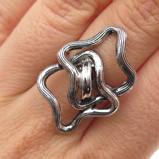 925 Sterling Silver Vintage Modernist Interlocked Oxidized Ring Size 6.5