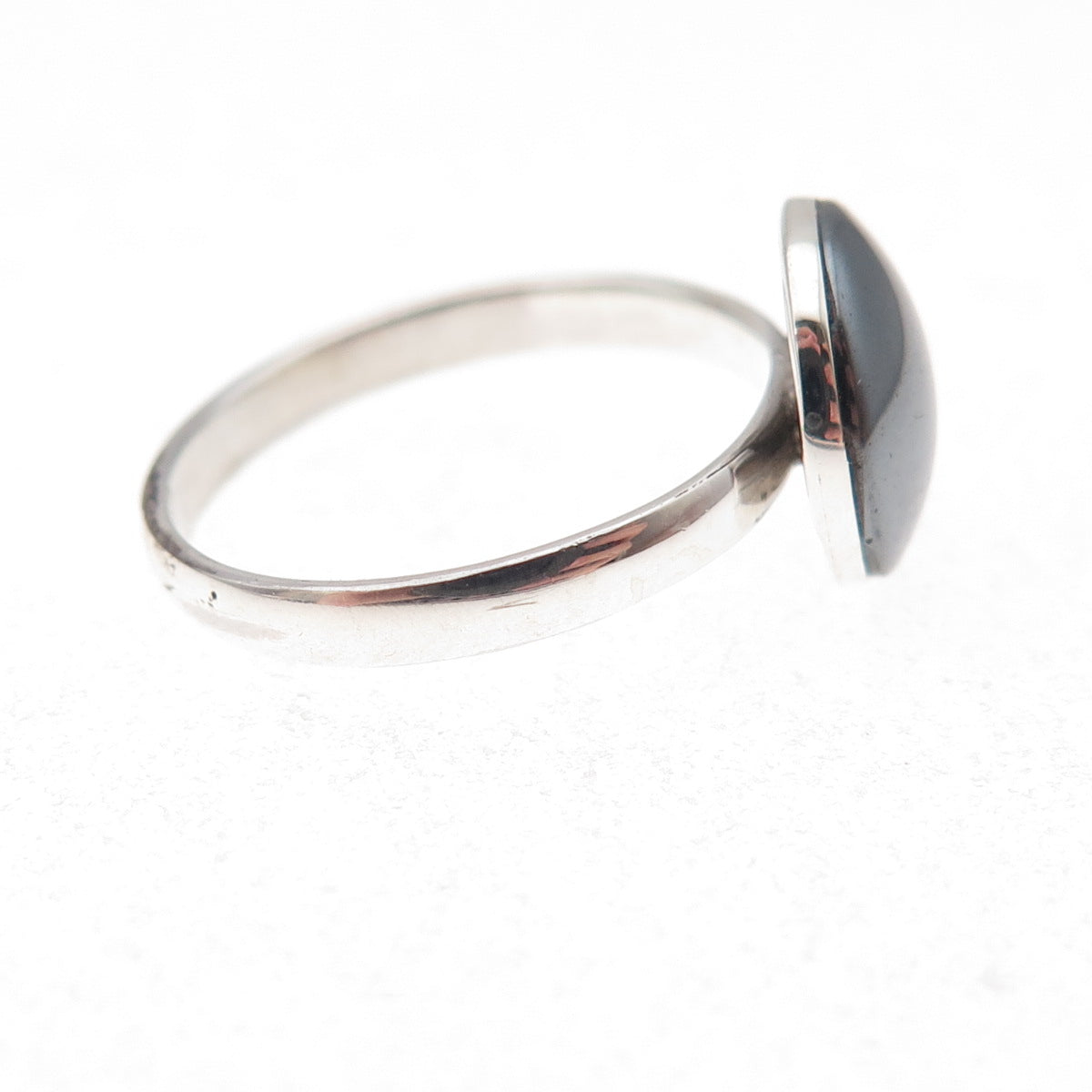 925 Sterling Silver Vintage Real Cabochon Hematite Ring Size 5.75