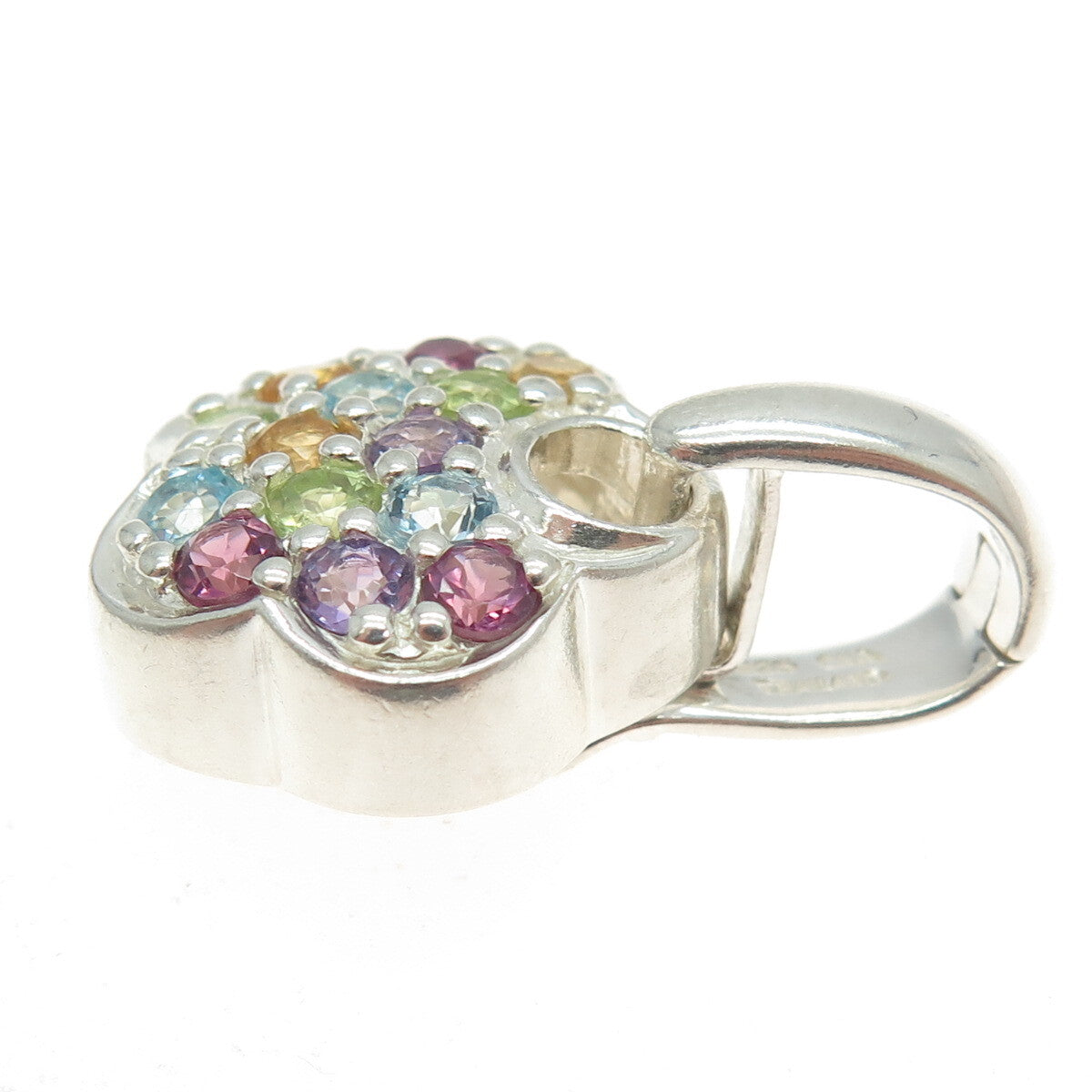 925 Sterling Silver Real Amethyst Blue Topaz Citrine & Peridot Flower Pendant