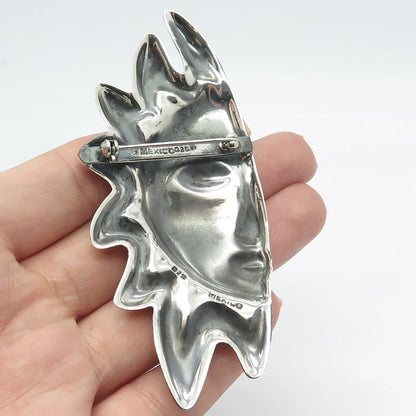 925 Sterling Silver 2-Tone Vintage Mexico Half Face Sun Pin Brooch