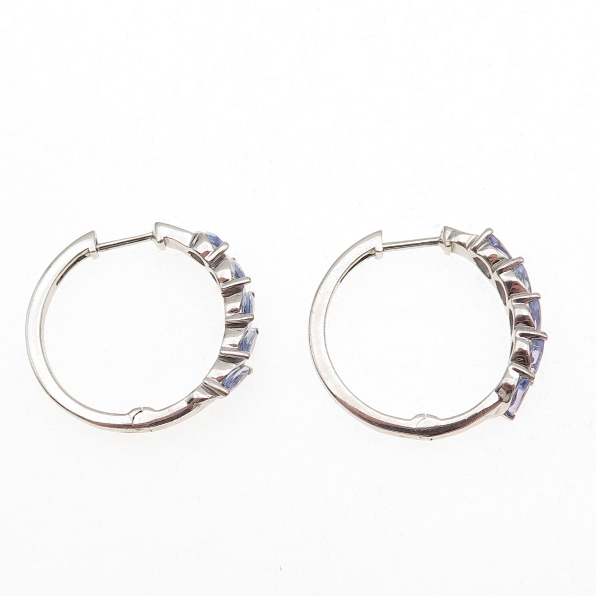 D'Joy 925 Sterling Silver Real Marquise-Cut Tanzanite Hoop Earrings