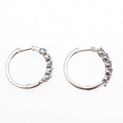 D'Joy 925 Sterling Silver Real Marquise-Cut Tanzanite Hoop Earrings
