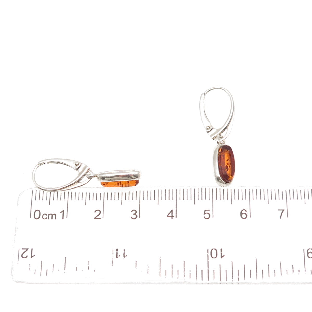 TOM 925 Sterling Silver Vintage Real Amber Modernist Dangle Earrings