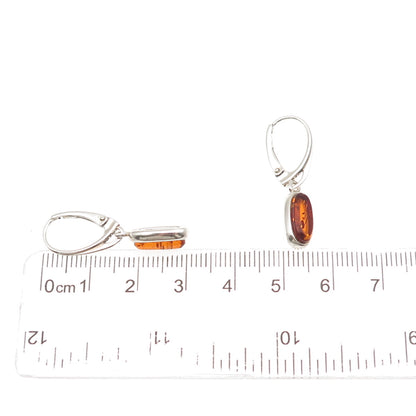TOM 925 Sterling Silver Vintage Real Amber Modernist Dangle Earrings