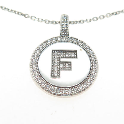 925 Sterling Silver Italy C Z Letter "F" Initial Cable Chain Necklace 16"