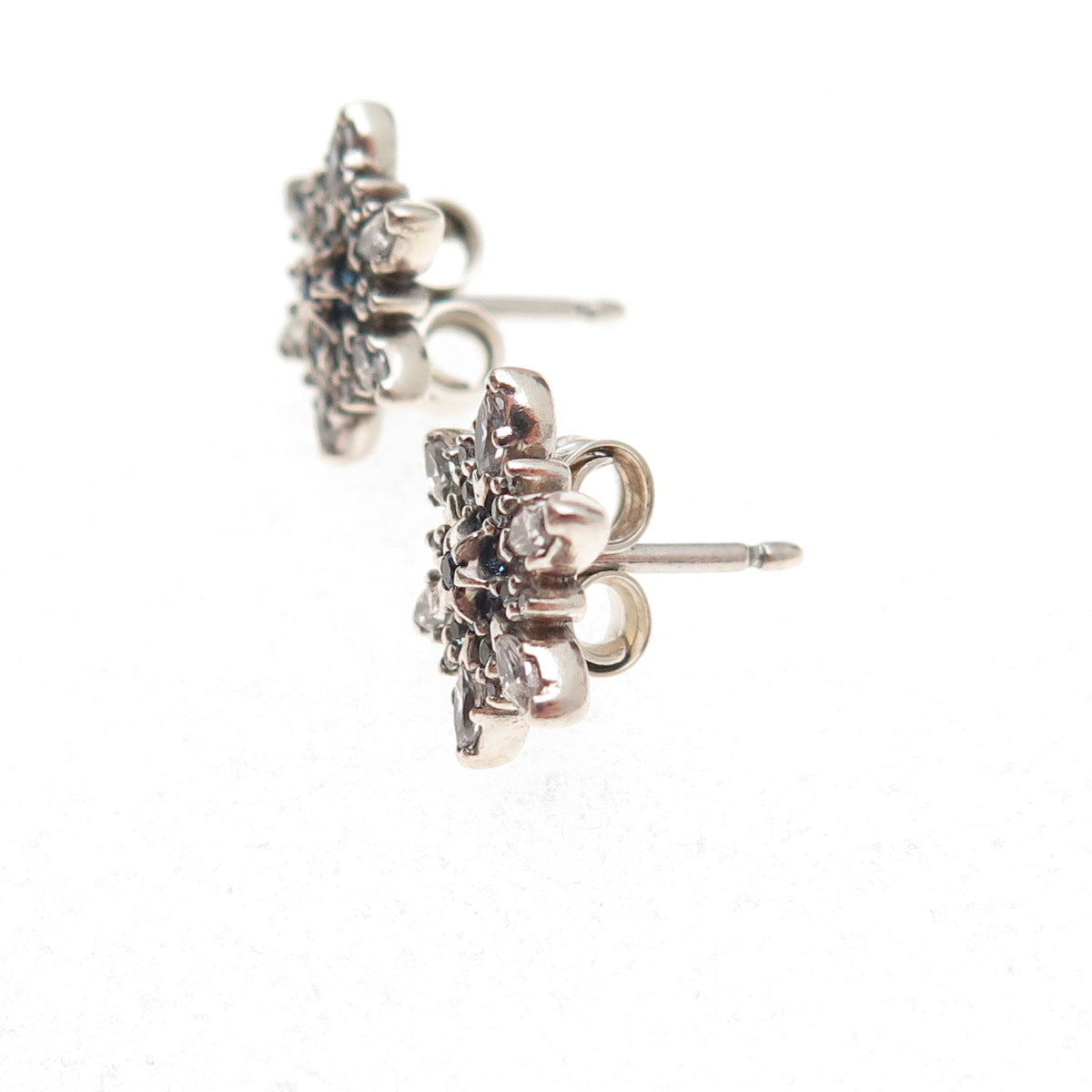 Pandora 925 Sterling Silver White & Blue C Z Sparkling Snowflake Stud Earrings