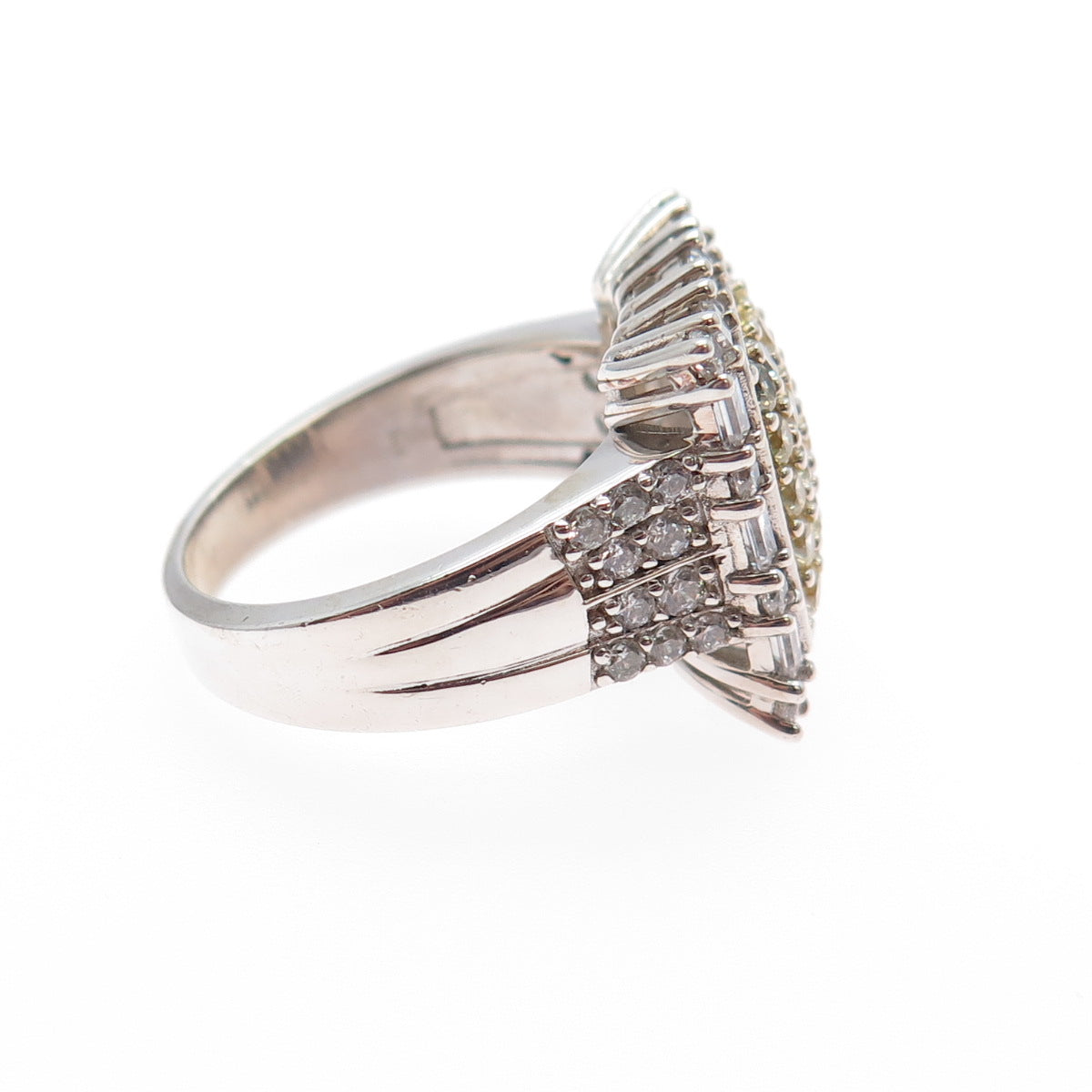 925 Sterling Silver 2-Tone Round & Emerald-Cut Canary & White C Z Ring Size 7