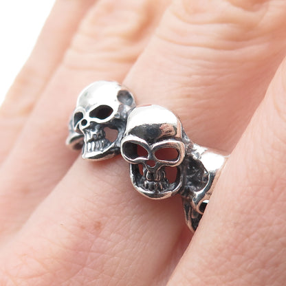 925 Sterling Silver Vintage Skull All Around Oxidized Biker Ring Size 9.75