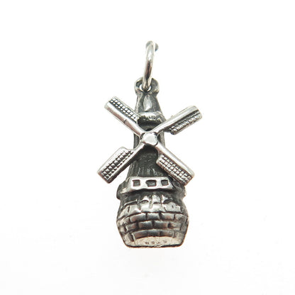 925 Sterling Silver Antique Windmill 3D Charm Pendant