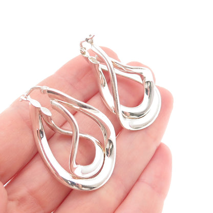 950 Silver Vintage Italy Modernist Interlocked Teardrop Earrings