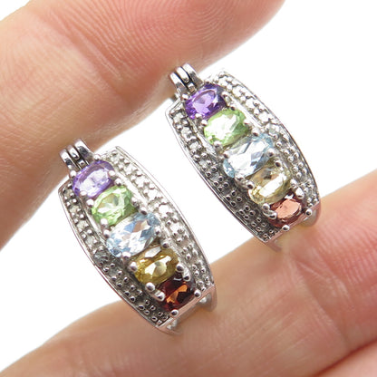 ROSS SIMONS 925 Sterling Silver Real Diamond Accent & Multi-Color Gem Earrings