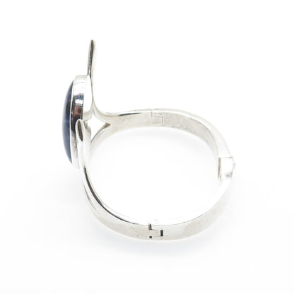 925 Sterling Silver Vintage Real Sodalite Modernist Heavy 77.9g Bracelet 6.75"