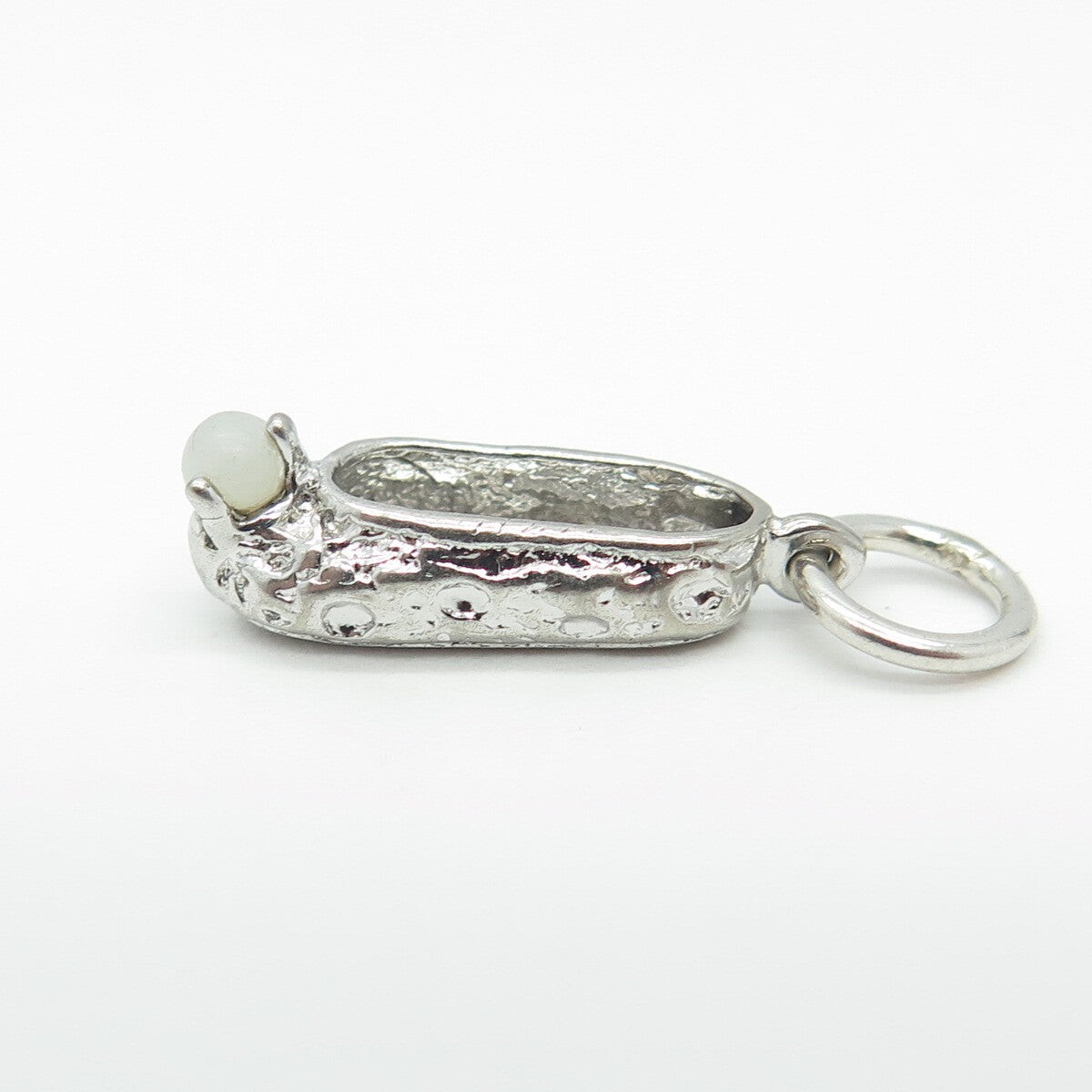 925 Sterling Silver Antique Art Deco Milky Glass Boot Shoe Charm Pendant