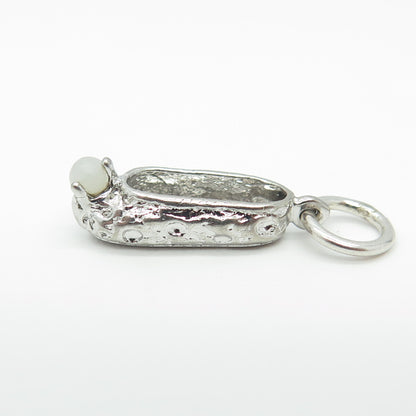 925 Sterling Silver Antique Art Deco Milky Glass Boot Shoe Charm Pendant