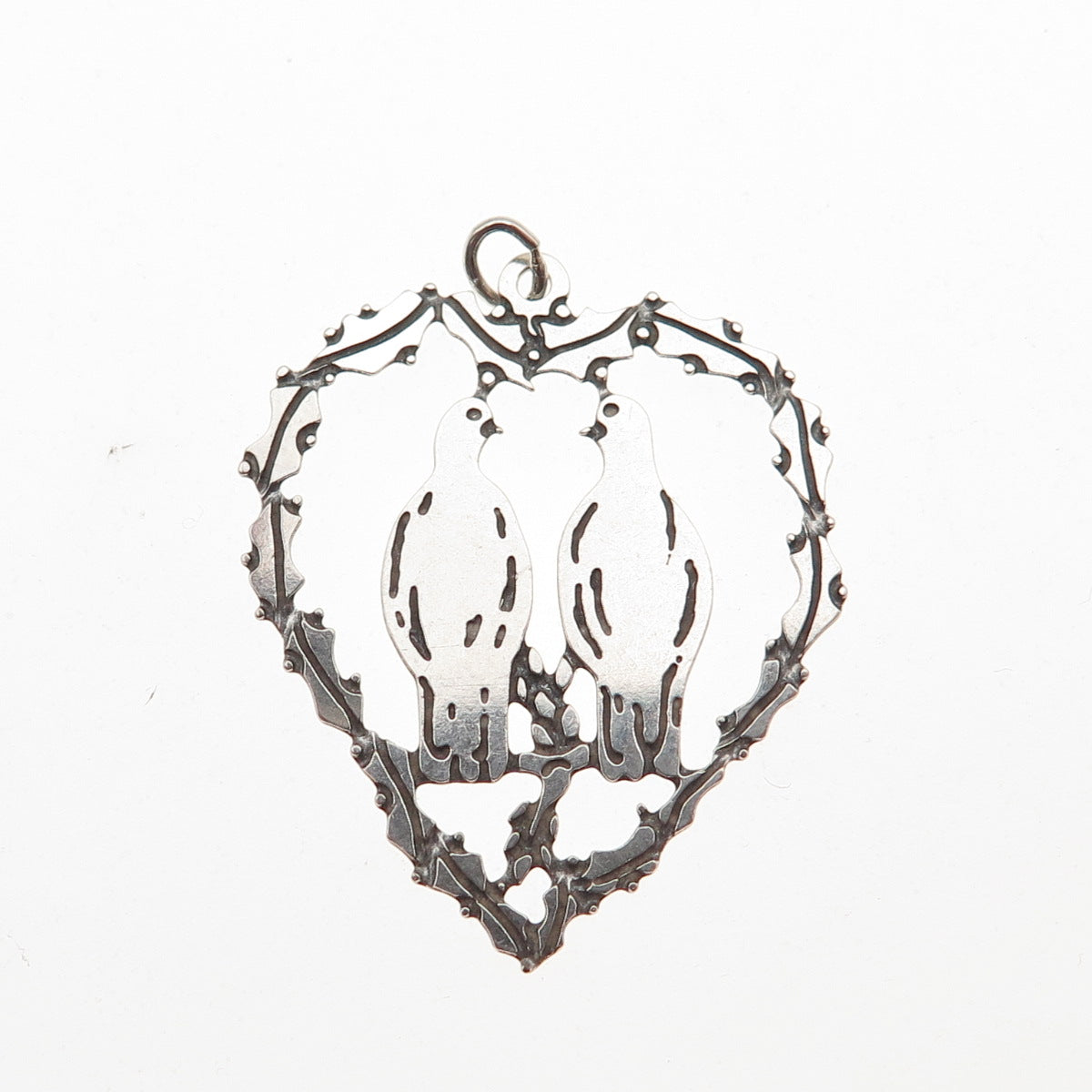 925 Sterling Silver Vintage Couple Dove Birds Heart Charm Pendant