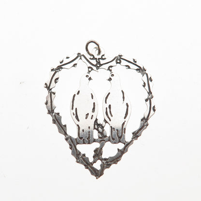 925 Sterling Silver Vintage Couple Dove Birds Heart Charm Pendant
