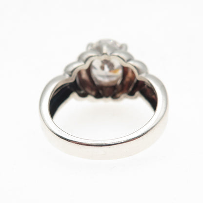 925 Sterling Silver Vintage Oval-Cut C Z Modernist Oxidized Ring Size 8