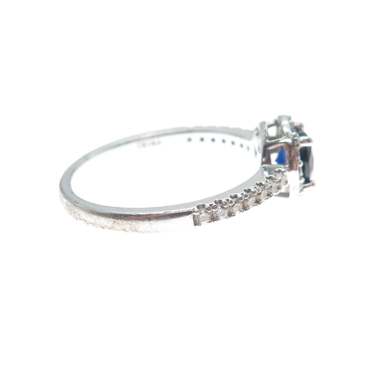 925 Sterling Silver Round-Cut Blue & White C Z Ring Size 10.25