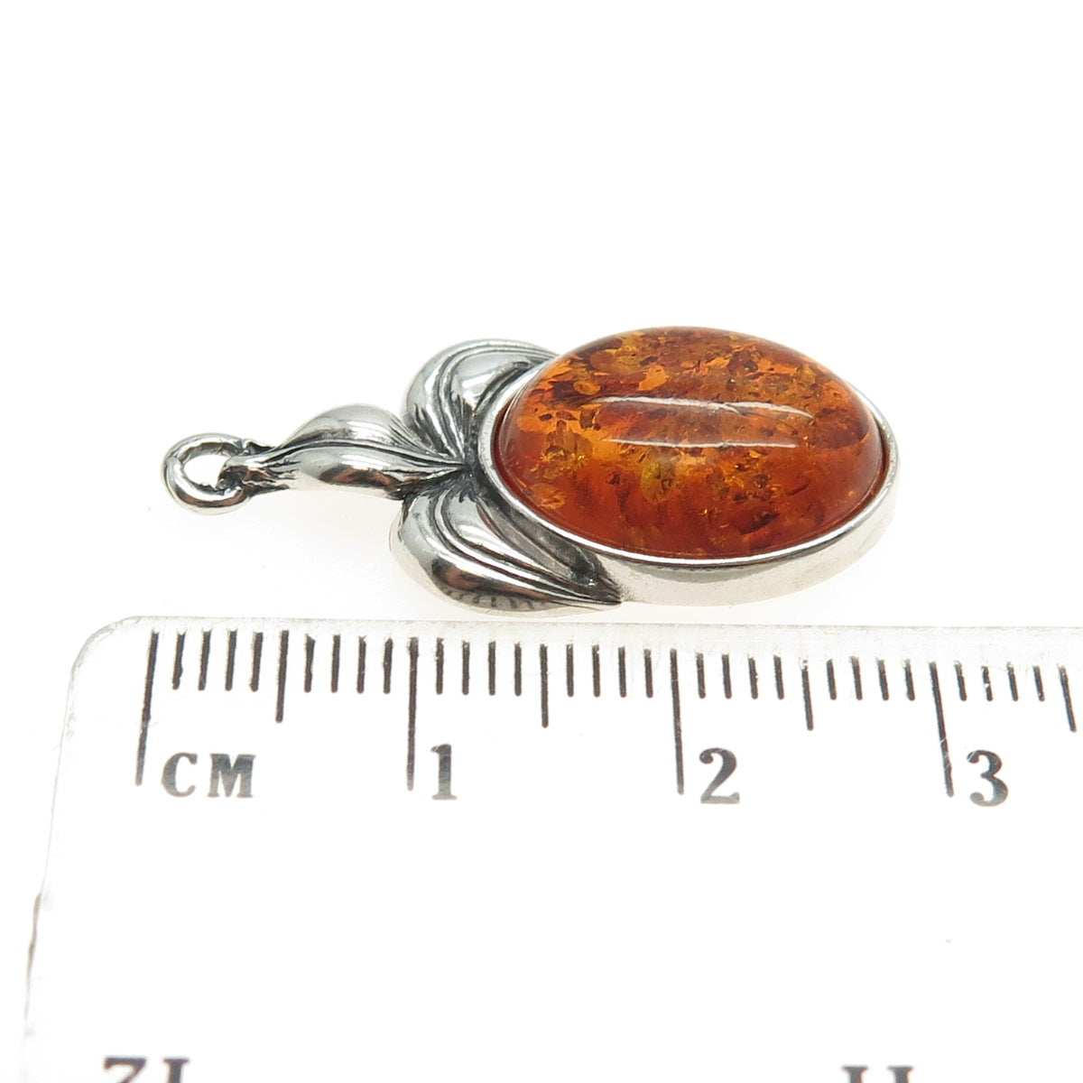 925 Sterling Silver Vintage Real Amber Fleur de Lis Pendant