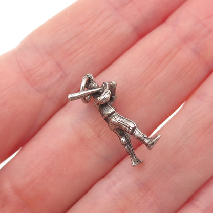 925 Sterling Silver Vintage Baseball Player Oxidized 3D Mini Charm Pendant