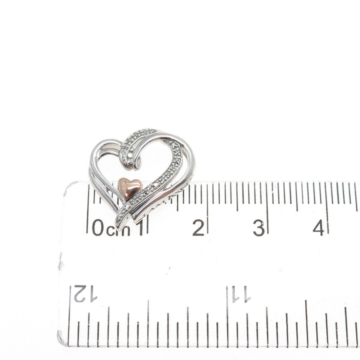925 Sterling Silver & 14K Rose Gold Real Diamond Heart Minimalist Slide Pendant