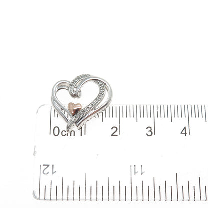925 Sterling Silver & 14K Rose Gold Real Diamond Heart Minimalist Slide Pendant