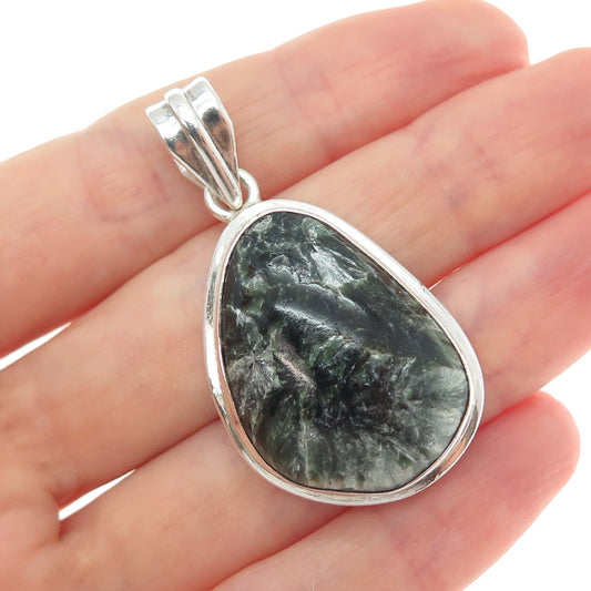 925 Sterling Silver Vintage Real Seraphinite Modernist Charm Pendant