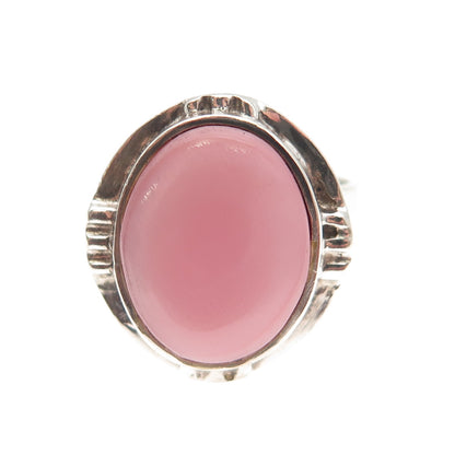 980 Silver Vintage Real Pink MOP Modernist Oxidized Ring Size 6.25