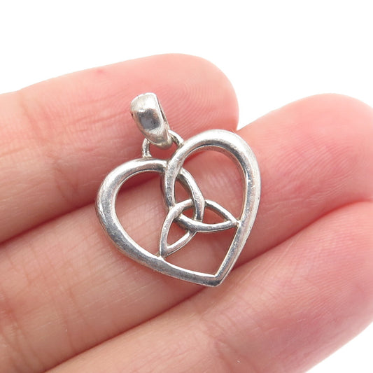 SOLVAR 925 Sterling Silver Vintage Celtic Trinity Heart Minimalist Charm Pendant