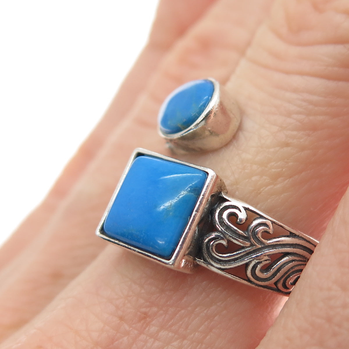 FD FELICIA DESIGN Sterling Vintage Bisbee Turquoise Adjustable Ring Size 7.75