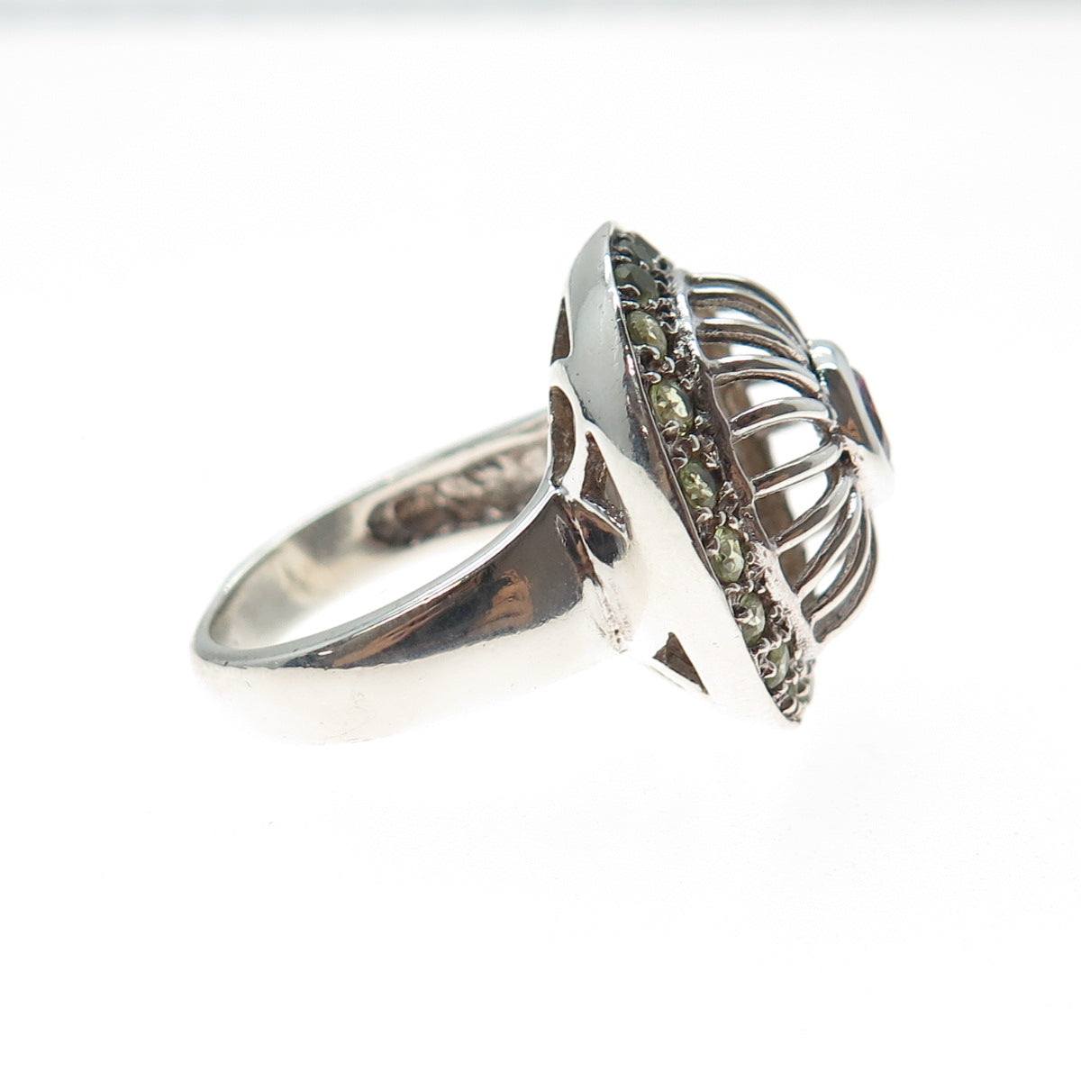 SAJEN 925 Sterling Silver Vintage Real Tourmaline & Peridot Ring Size 7.25