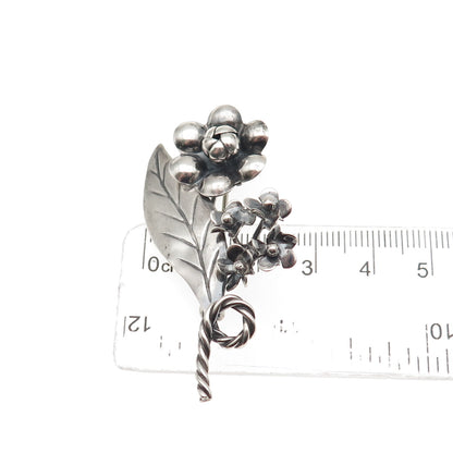 925 Sterling Silver Vintage Floral Oxidized Handmade Pin Brooch