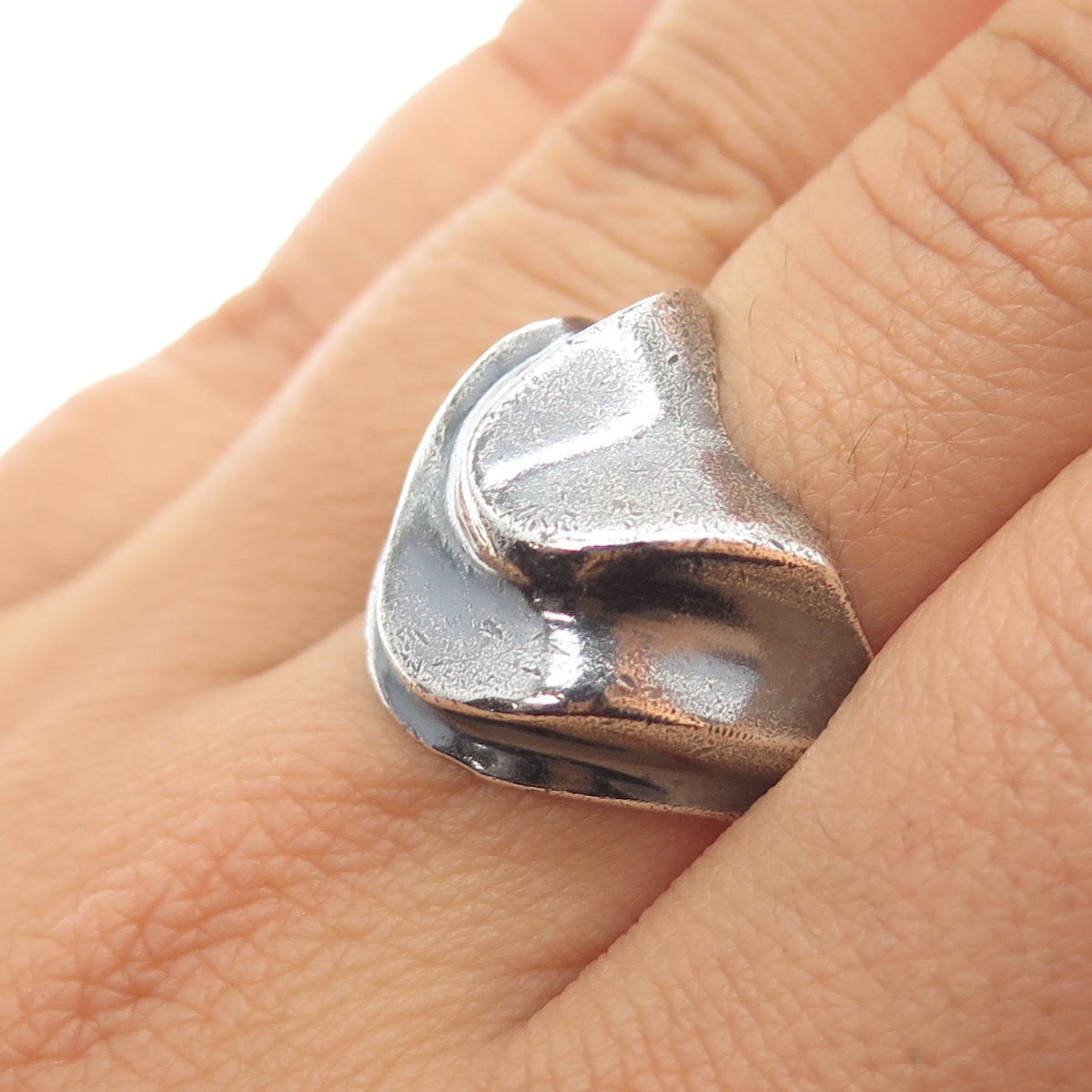 925 Sterling Silver Vintage Mexico Modernist Oxidized Ring Size 7.75