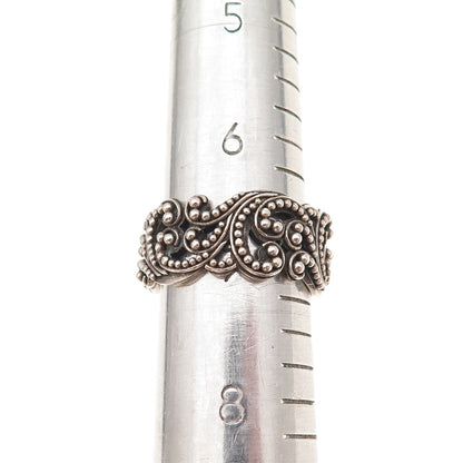 Lois Hill 925 Sterling Silver Vintage Granulated Signature Scroll Ring Size 7