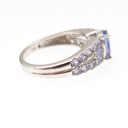925 Sterling Silver Real Oval & Round-Cut Tanzanite Ring Size 8