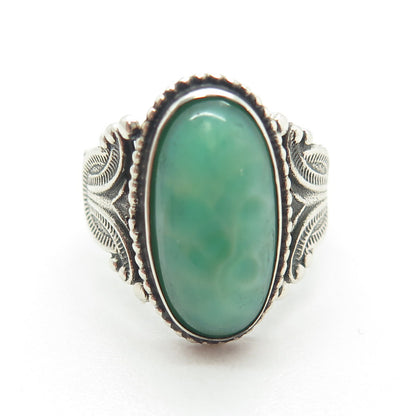 925 Sterling Silver Antique Art Deco Faux Turquoise Oxidized Ring Size 3.75