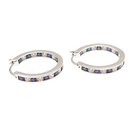 Jacmel Mauritius 925 Sterling Lab-Created Sapphire C Z In & Out Hoop Earrings