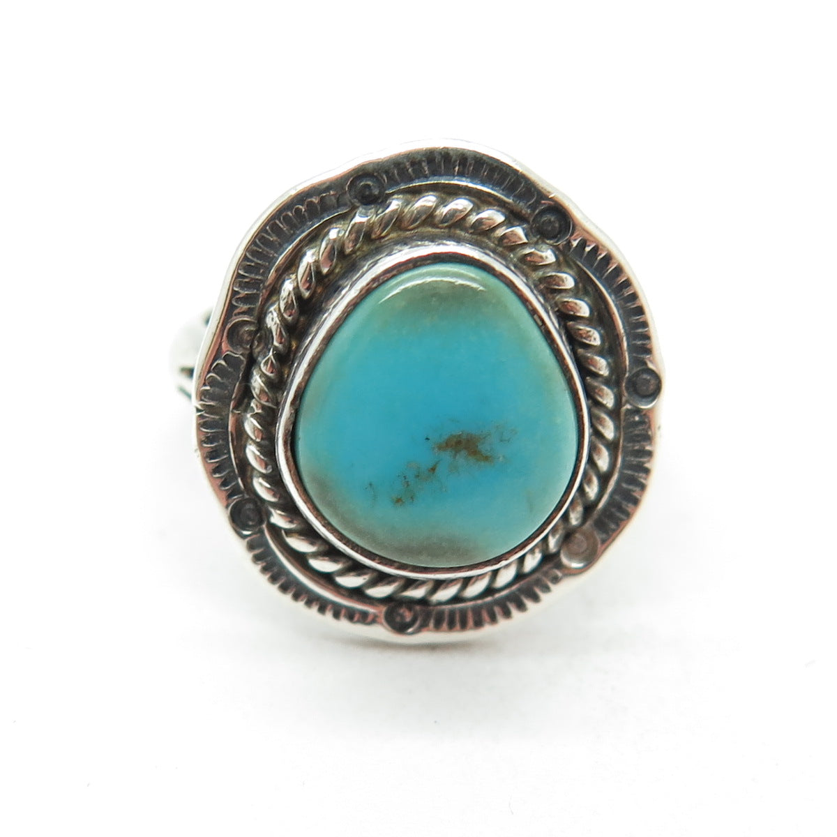 F. ARVISO NAVAJO Old Pawn 925 Sterling Silver Southwestern Turquoise Ring Size 5