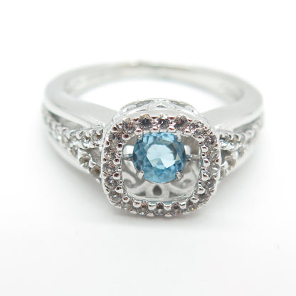 SAI 925 Sterling Silver Real White & Blue Topaz Gemstone Ring Size 7.25