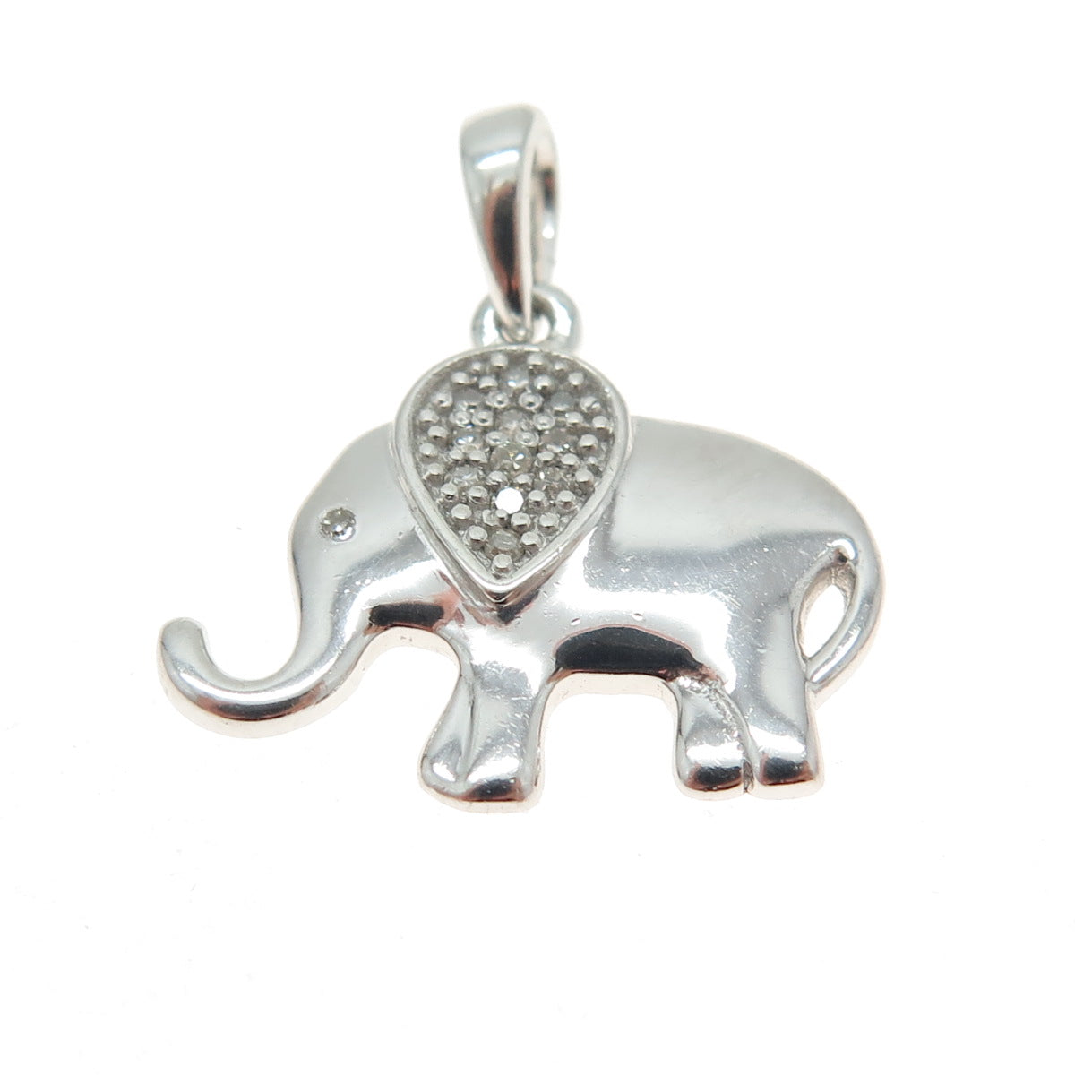 925 Sterling Silver Real Round-Cut Diamond Elephant Minimalist Pendant