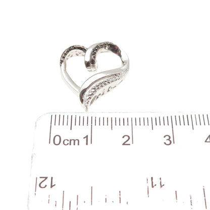 925 Sterling Silver Real Black & White Diamond Heart Mini Slide Charm Pendant
